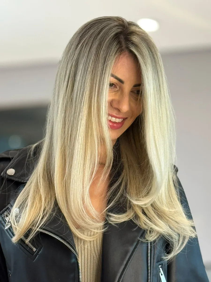 Depois: loiro iluminado com movimento